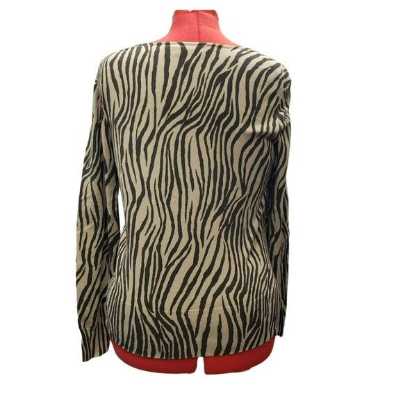 Talbots Tan Zebra Print Sweater, Women's L, Pima Cotton Blend, Long Sleeve - Picture 3 of 7